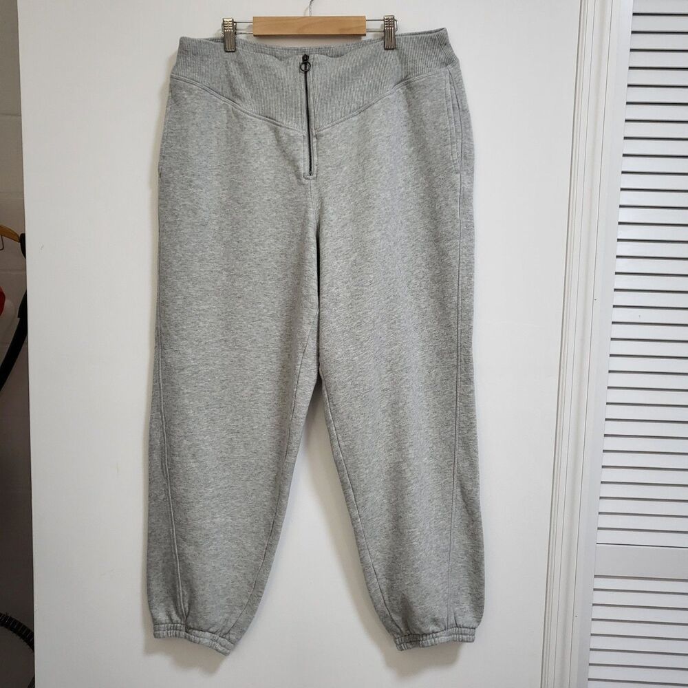 AERIE Corset Jogger Sweatpants Womens XL Gray Fleece Lounge Front Zip Comfort